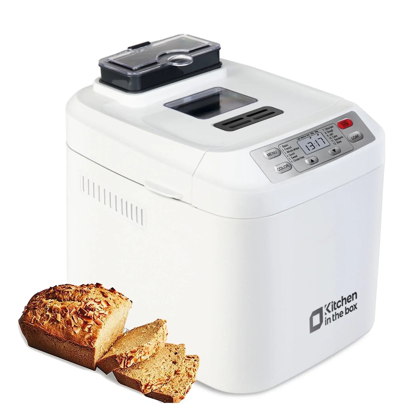 2LB Automatic Bread Maker | 12 Functions, Fruit Nut Dispenser, Timer, Gluten Free, 3 Crust Options