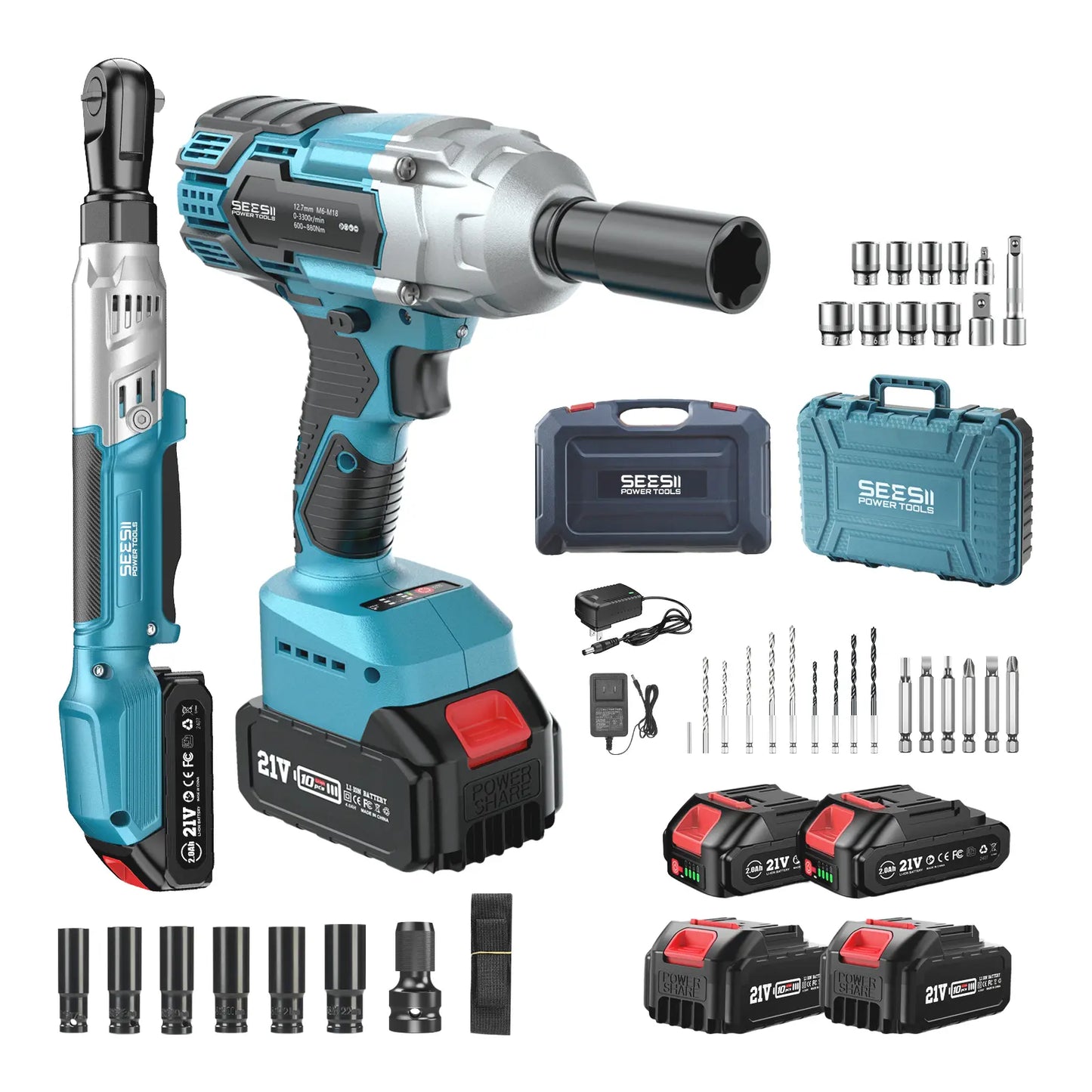 3 in 1 Cordless Impact Wrench Set | Brushless Motor, 2 Batteries, Sockets, Drill and Screwdriver Kit