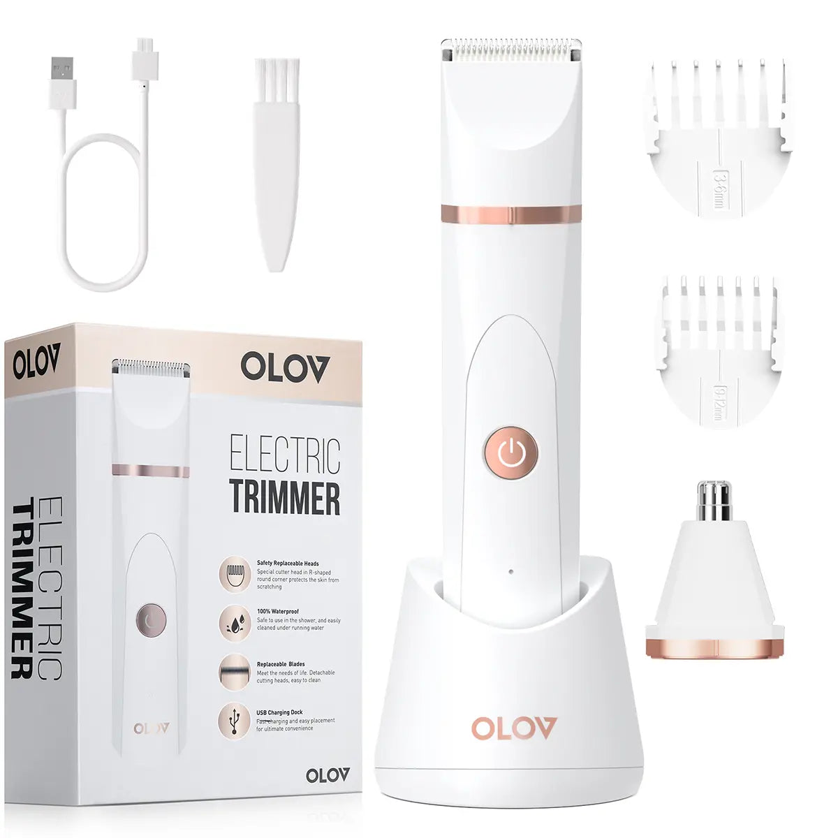 Electric Shaver for Women Bikini Legs Underarm Hair Trimmer Rechargeable Cordless Wet Dry Use Detachable Head IPX7 Waterproof