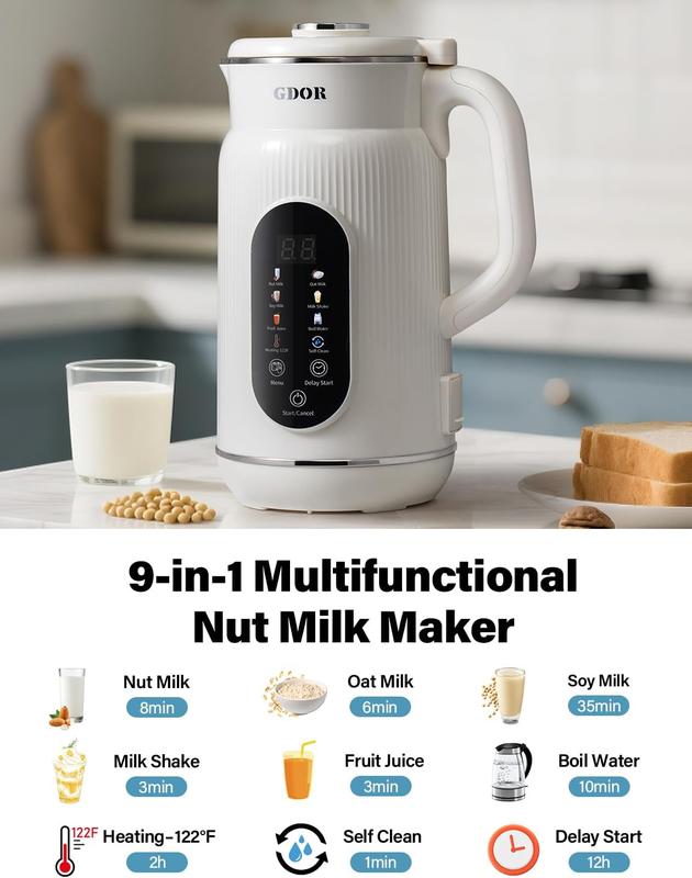 8-in-1 Multifunctional Automatic Nut Milk Machine&Coffee Maker, 32oz Auto Self-Cleaning, Delay Start, Keep Warm, Boil Water