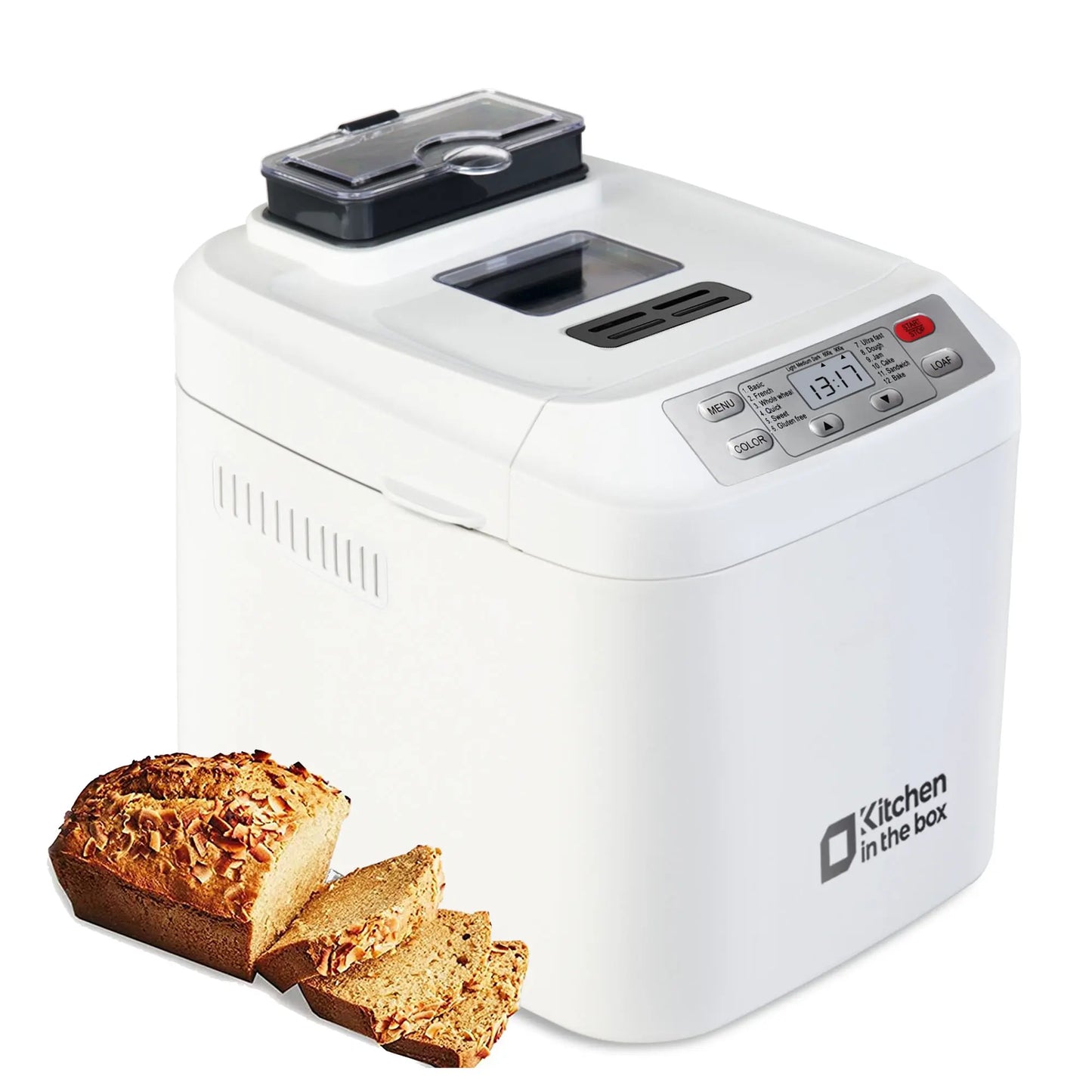 2LB Automatic Bread Maker | 12 Functions, Fruit Nut Dispenser, Timer, Gluten Free, 3 Crust Options