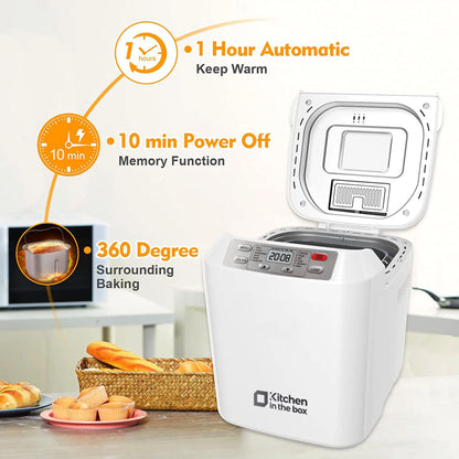 2LB Automatic Bread Maker | 12 Functions, Fruit Nut Dispenser, Timer, Gluten Free, 3 Crust Options