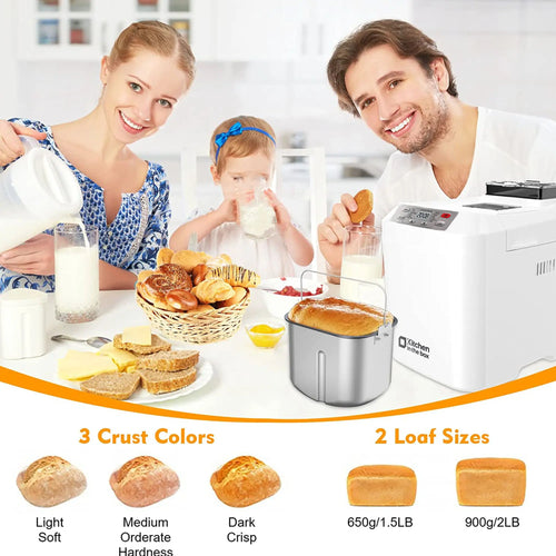 2LB Automatic Bread Maker | 12 Functions, Fruit Nut Dispenser, Timer, Gluten Free, 3 Crust Options