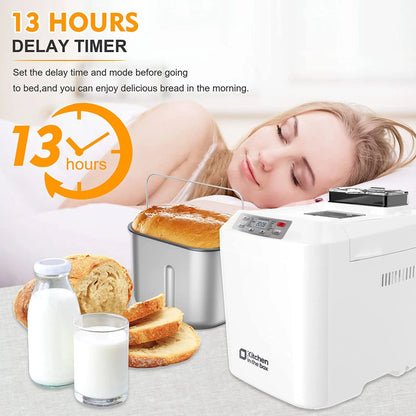 2LB Automatic Bread Maker | 12 Functions, Fruit Nut Dispenser, Timer, Gluten Free, 3 Crust Options