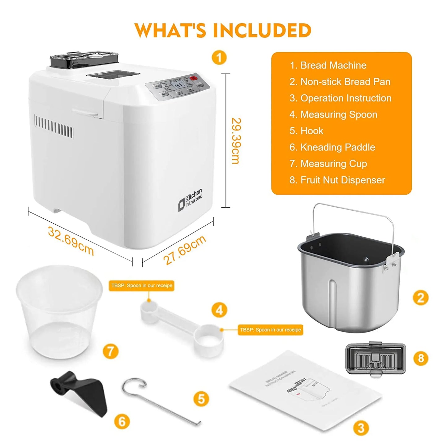 2LB Automatic Bread Maker | 12 Functions, Fruit Nut Dispenser, Timer, Gluten Free, 3 Crust Options