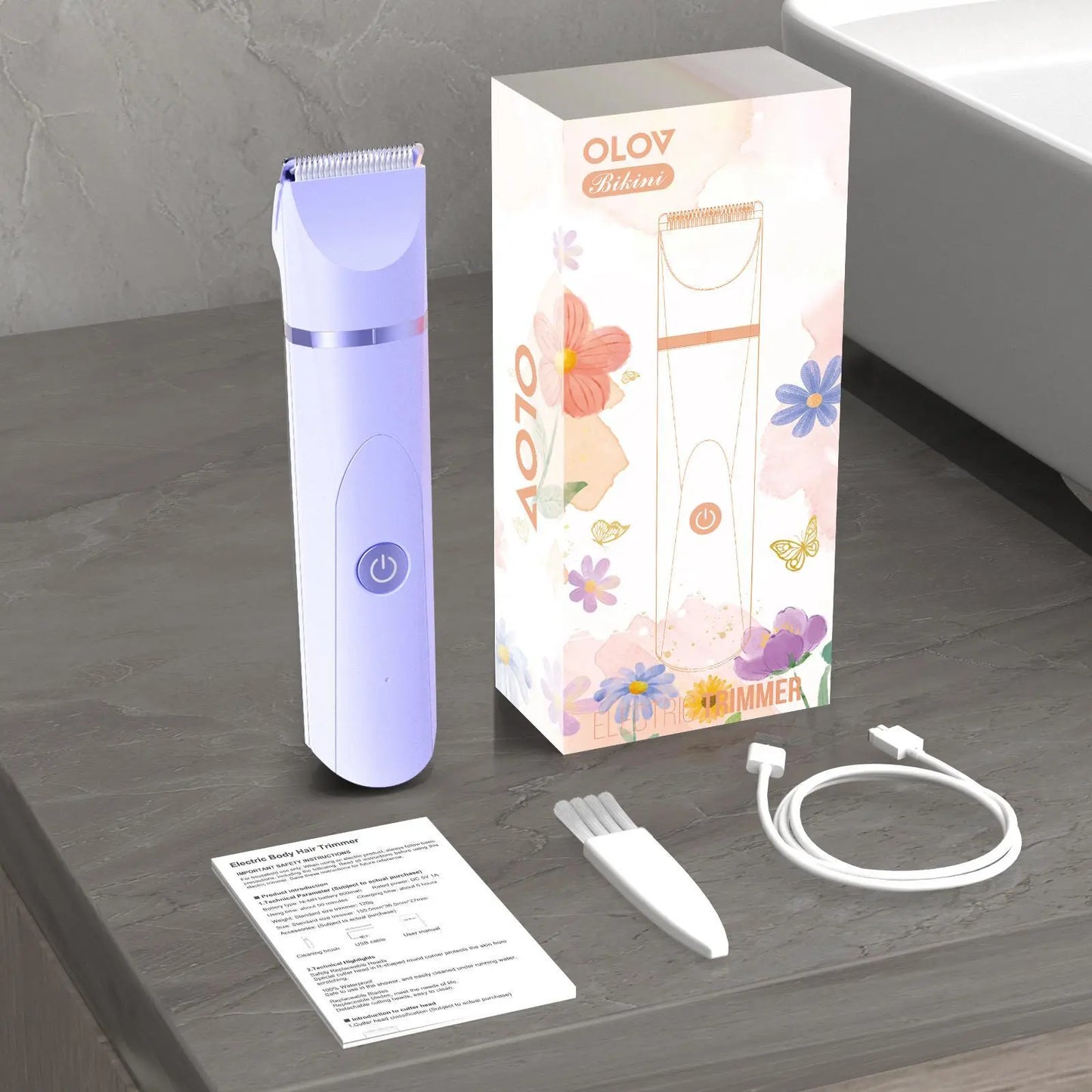 Electric Shaver for Women Bikini Legs Underarm Hair Trimmer Rechargeable Cordless Wet Dry Use Detachable Head IPX7 Waterproof