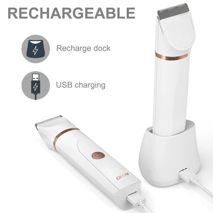 Electric Shaver for Women Bikini Legs Underarm Hair Trimmer Rechargeable Cordless Wet Dry Use Detachable Head IPX7 Waterproof