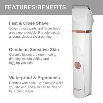 Electric Shaver for Women Bikini Legs Underarm Hair Trimmer Rechargeable Cordless Wet Dry Use Detachable Head IPX7 Waterproof