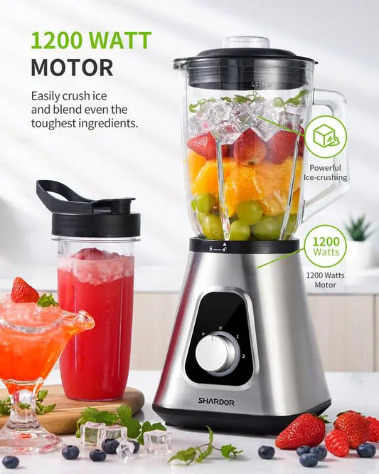 1200W Smoothie Blender with Touchscreen | 5 Functions, Ice Crushing, 52oz Glass Jar + Travel Cup