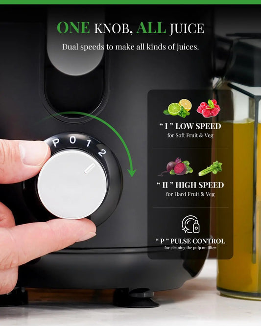 800W Juicer with 3 Inch Wide Feed Chute | Dual Speeds, Titanium Blades for Fruits & Vegetables