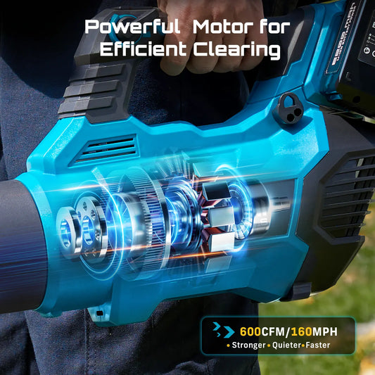 40V Cordless Leaf & Snow Blower 680CFM 210MPH Brushless Motor Dual Batteries Variable Speed Turbo Power for Lawn Debris Cleaning