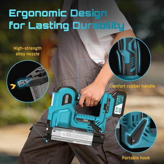 21V Cordless 2-in-1 Brad Nailer and Staple Gun 18GA Dual Batteries Adjustable Depth Single and Contact Firing for Wood Upholstery DIY
